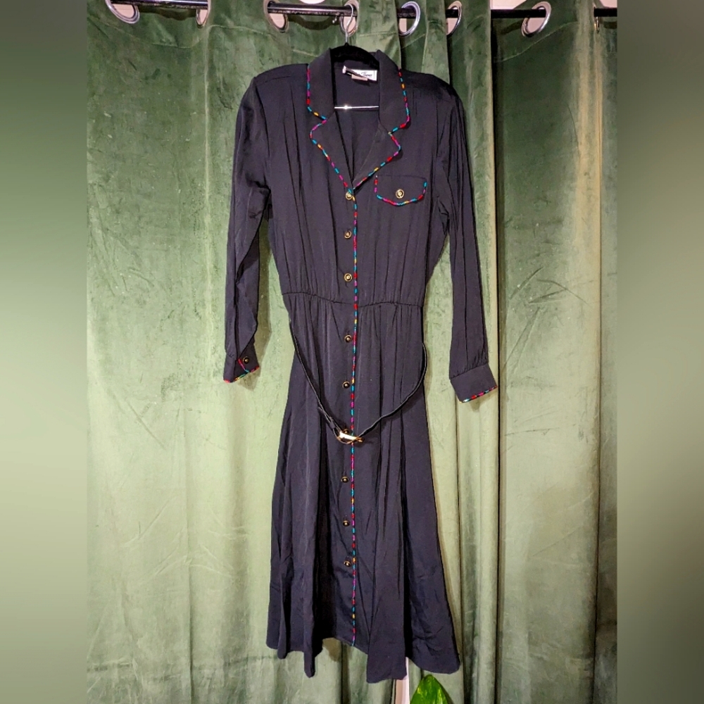 Vintage Black Dress With Colorful Trim